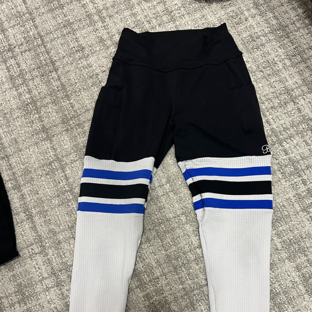 Bombshell 💣 Thigh High Leggings Black, Blue & White with Pockets Med-Sm Women's
